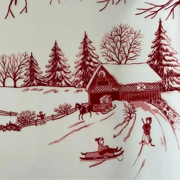 Toile De Jouy Winter Wonderland Red Ceramic for Santa's Cookie Platter - Picture 4 of 7